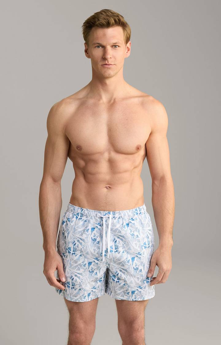 Joop Badeshorts Nissi Beach in Weiß/Blau gemustert Preisnachlass