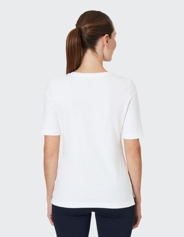 Joy Sportswear T-Shirt ARIA T-Shirt mit V-Ausschnitt und sanftem Schrift-Print Fabrikverkauf