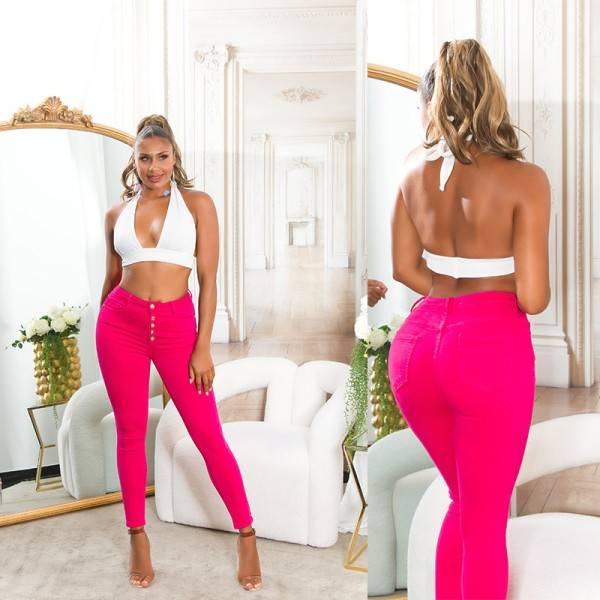 Koucla Sexy Highwaist Jeans "pink" mit Knopf-Details Riesige Ersparnisse