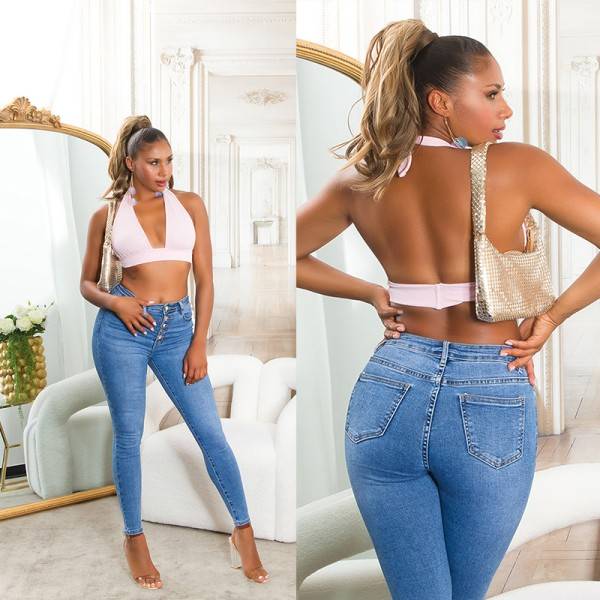 Koucla Sexy Highwaist Skinny Jeans mit Knopf-Details VIP-Rabatte