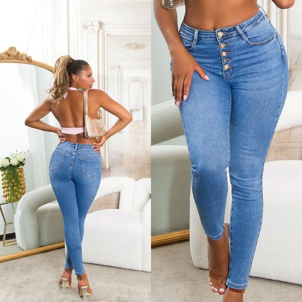 Koucla Sexy Highwaist Skinny Jeans mit Knopf-Details VIP-Rabatte