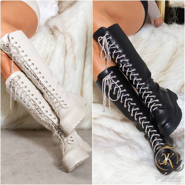 Koucla Trendy Stiefel Biker-Look mit Glitzer-Schnürsenkel Letzter Tag