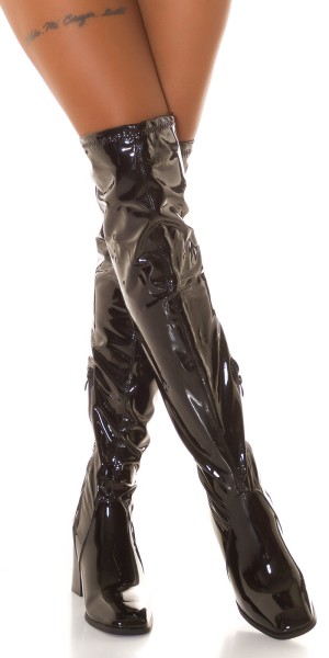 Koucla Sexy Latexlook Blockabsatz Overknees Bis zu 65% Rabatt