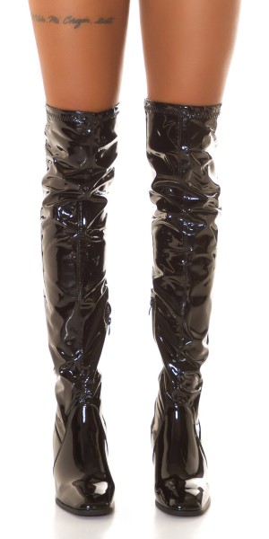 Koucla Sexy Latexlook Blockabsatz Overknees Bis zu 65% Rabatt