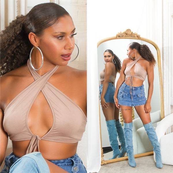 Koucla Sexy Koucla Sommer Neckholder Crop Top mit Cut Out Sonderangebot der Fabrik