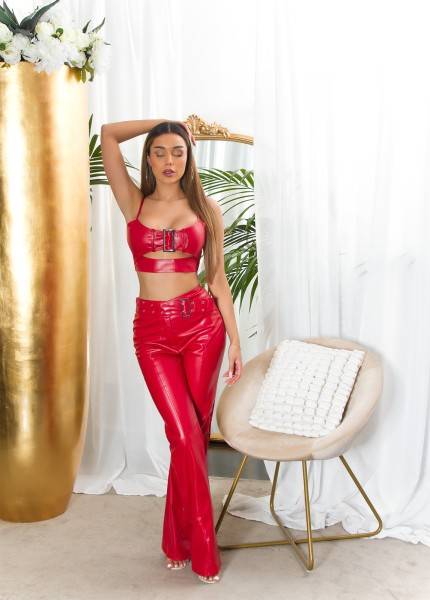 Koucla Sexy Koucla Kunstleder Crop Top mit Schnalle Günstiger Verkauf