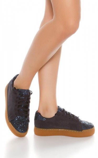 Koucla Trendy Plateau Sneakers mit Glitzer und fake Fell Kostenloser Versand international
