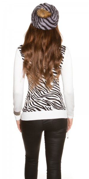 Koucla Trendy Zebra Baskenmütze mit PomPon Nur noch ein Tag übrig