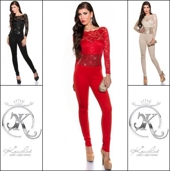 Koucla Sexy KouCla Partyoverall langarm Spitze+Pailletten Blitzverkäufe