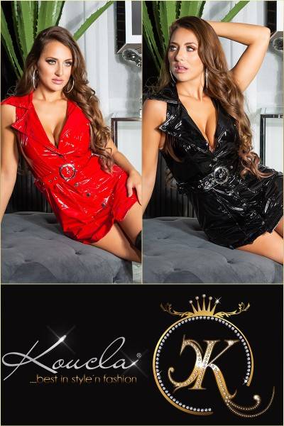 Koucla Sexy Koucla Latexlook Minikleid mit Gürtel Große Rabatte