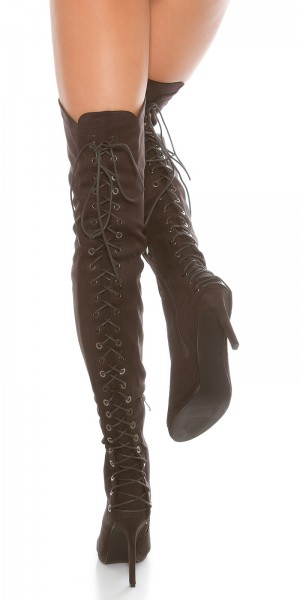 Koucla Sexy Overknees Peeptoes in Wildleder-Optik Neueste Mode
