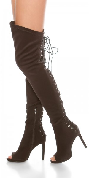 Koucla Sexy Overknees Peeptoes in Wildleder-Optik Neueste Mode