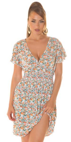 Koucla Sexy Kurzarm Sommerkleid mit V-Neck & Blumenprint Versandkostenfrei