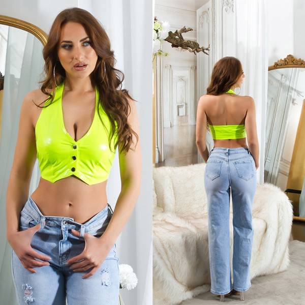 Koucla Sexy Koucla Latexlook Neck-Top mit Knöpfen Zeitbegrenzte Promotion