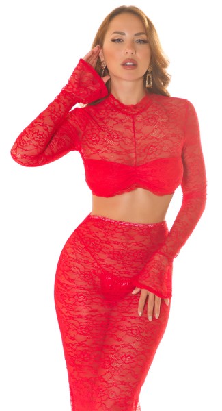Koucla Sexy Koucla cropped Langarmshirt aus Spitze im Angebot