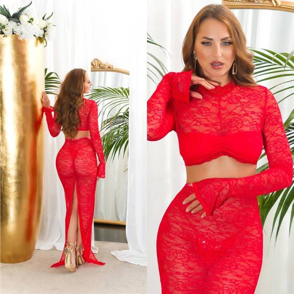 Koucla Sexy Koucla cropped Langarmshirt aus Spitze Begrenzte Freigabe