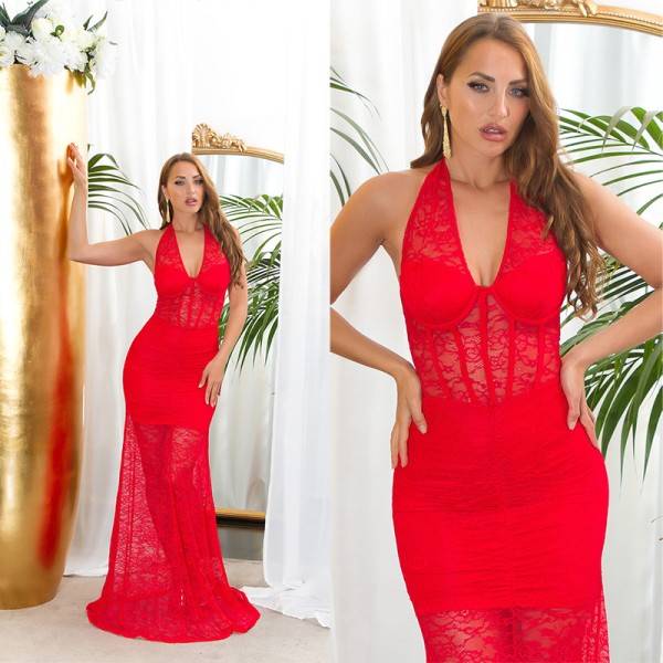 Koucla Sexy Koucla Neckholder Maxikleid aus Spitze Bis zu 65% Rabatt