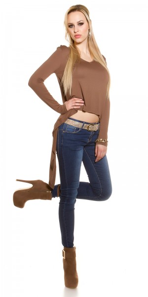 Koucla Sexy KouCla 2Way HighLow Langarm Crop Shirt Heißer Verkauf