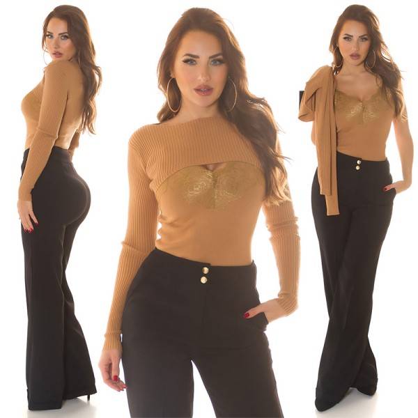 Koucla Sexy 2Piece Strick-Set / Top + Crop Pulli Begrenzt auf 3 Tage