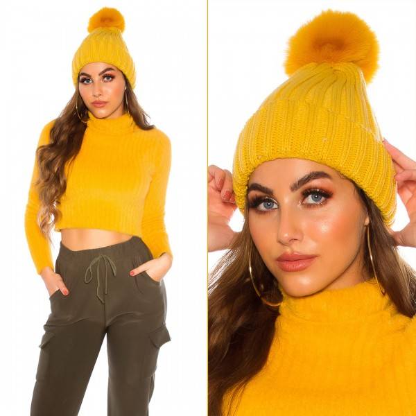 Koucla Trendy Stick Mütze mit Bommel Gefüttert Fabrikverkauf