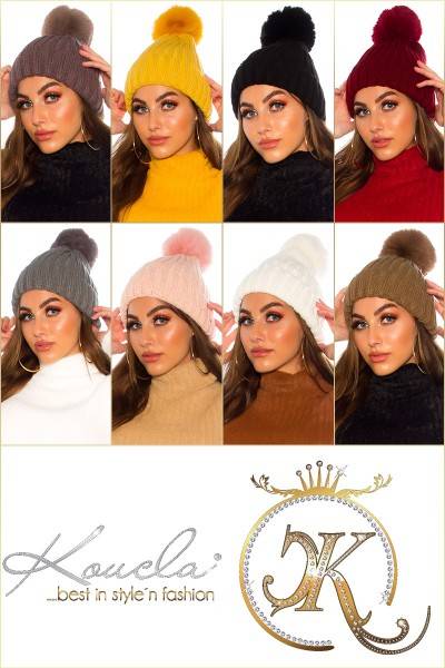 Koucla Trendy Stick Mütze mit Bommel Gefüttert Fabrikverkauf