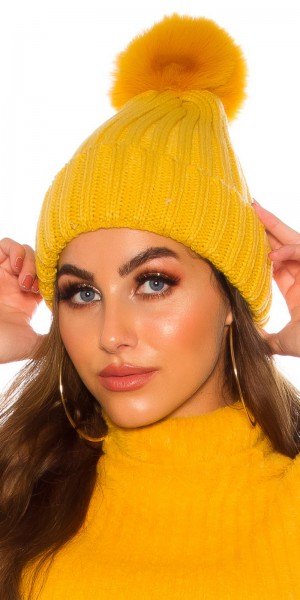 Koucla Trendy Stick Mütze mit Bommel Gefüttert Fabrikverkauf