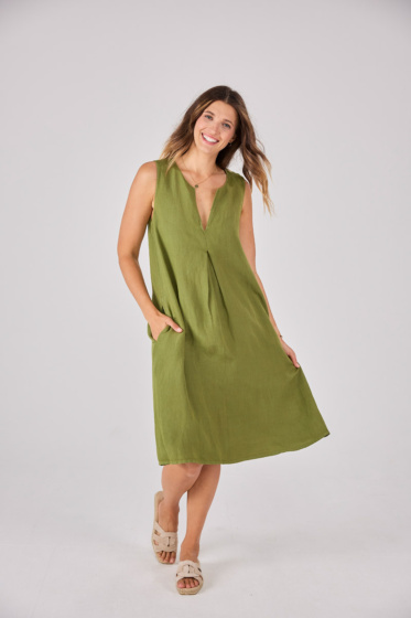 Lieblingsstück Ärmelloses Leinenkleid mit Falte Outlet