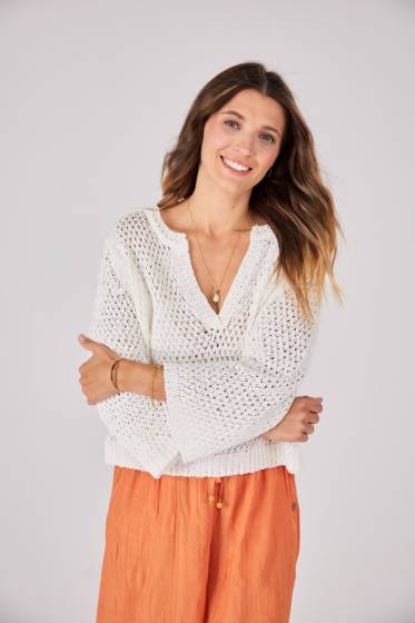 Lieblingsstück Lochstrick Pullover mit V-Ausschnitt Limitierter Zeitrabatt