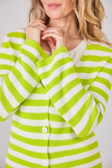 Lieblingsstück V-Ausschnitt Jacke mit Streifen Lime Kostenlose Rückgabe