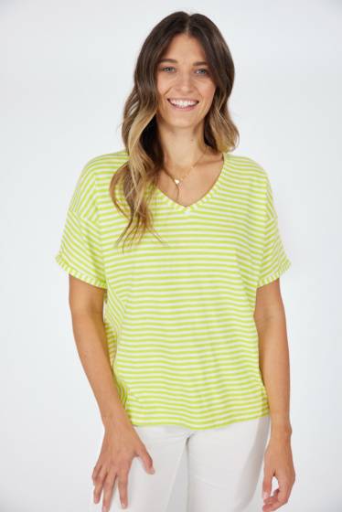 Lieblingsstück Halbarm T-Shirt mit Streifen Lime Begrenzte Freigabe