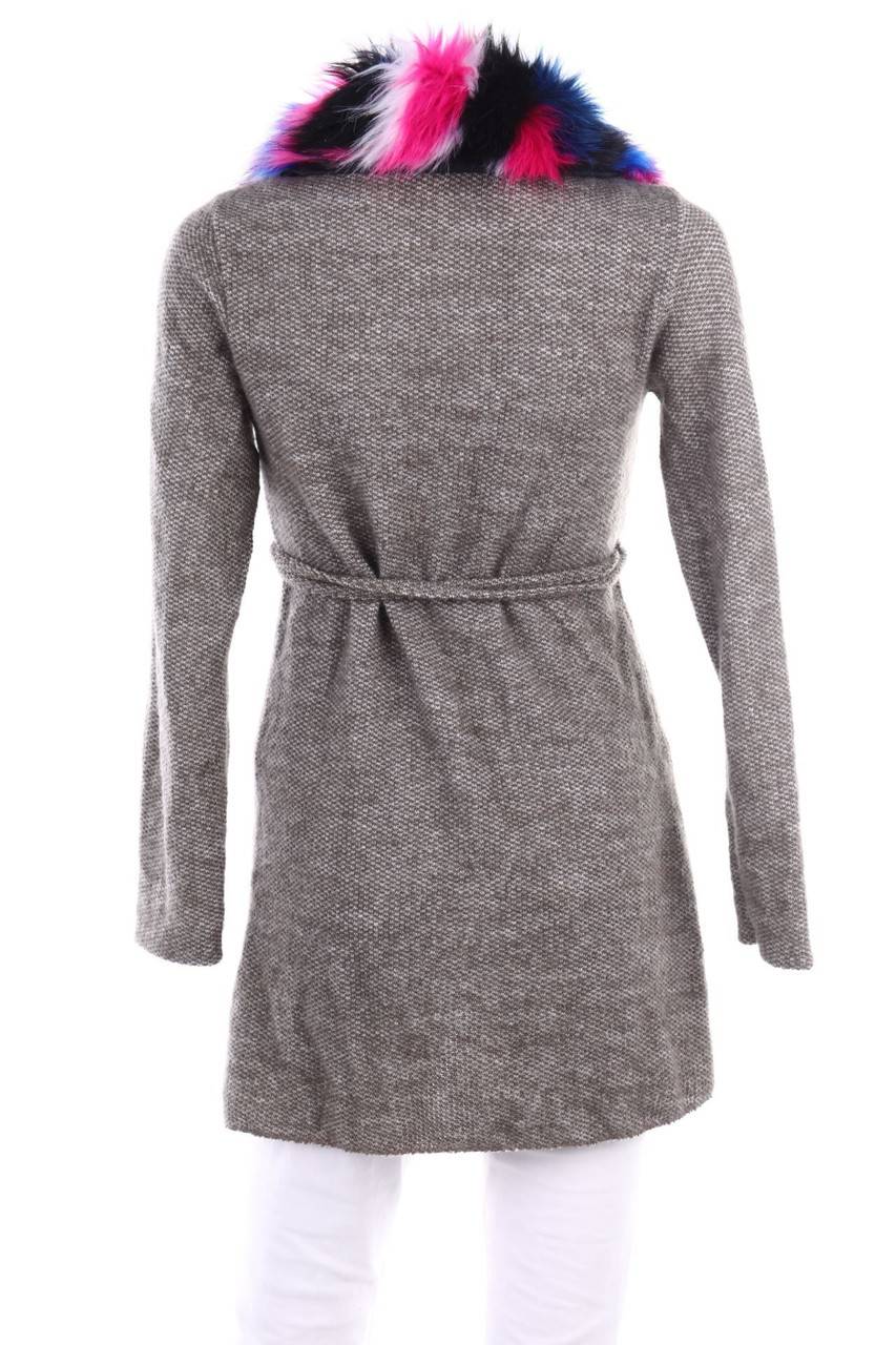 Carou Ohne Label Wickel-Cardigan mit Fake Fur-Besatz Super Sparpreis