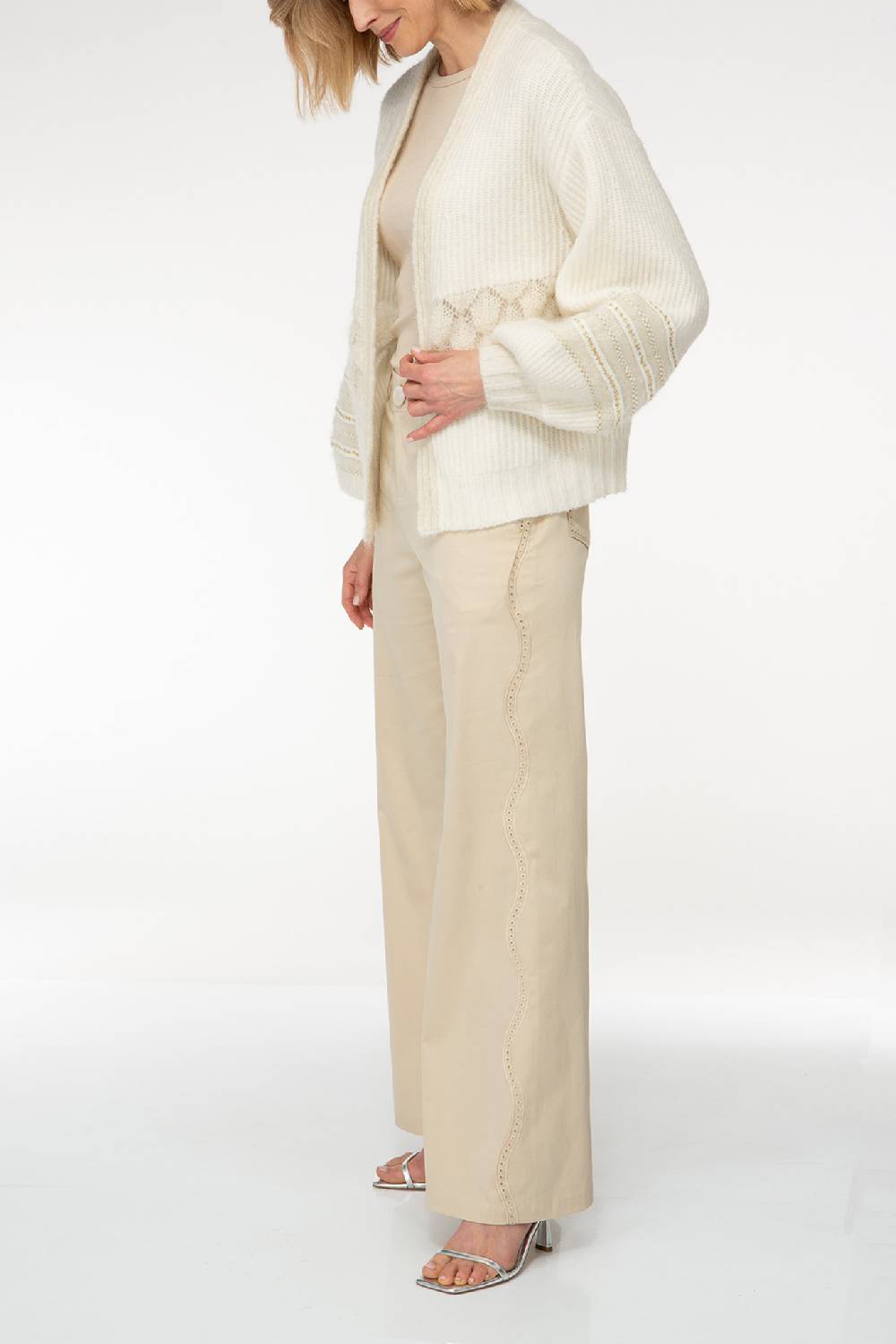 IVI GmbH SOLID KNIT Cardigan mit Zier-Crochet weiß Jubiläumsangebot