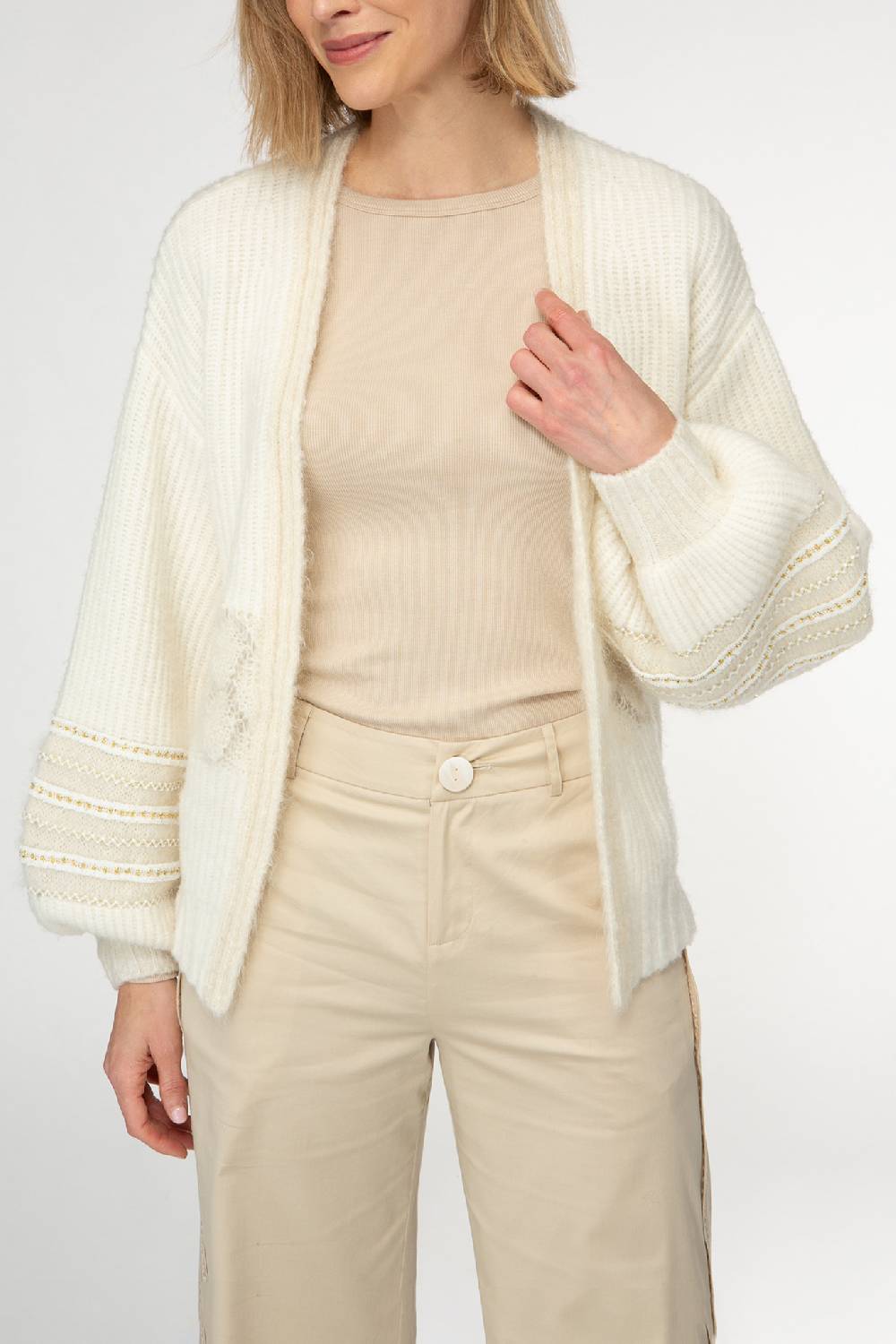 IVI GmbH SOLID KNIT Cardigan mit Zier-Crochet weiß Jubiläumsangebot