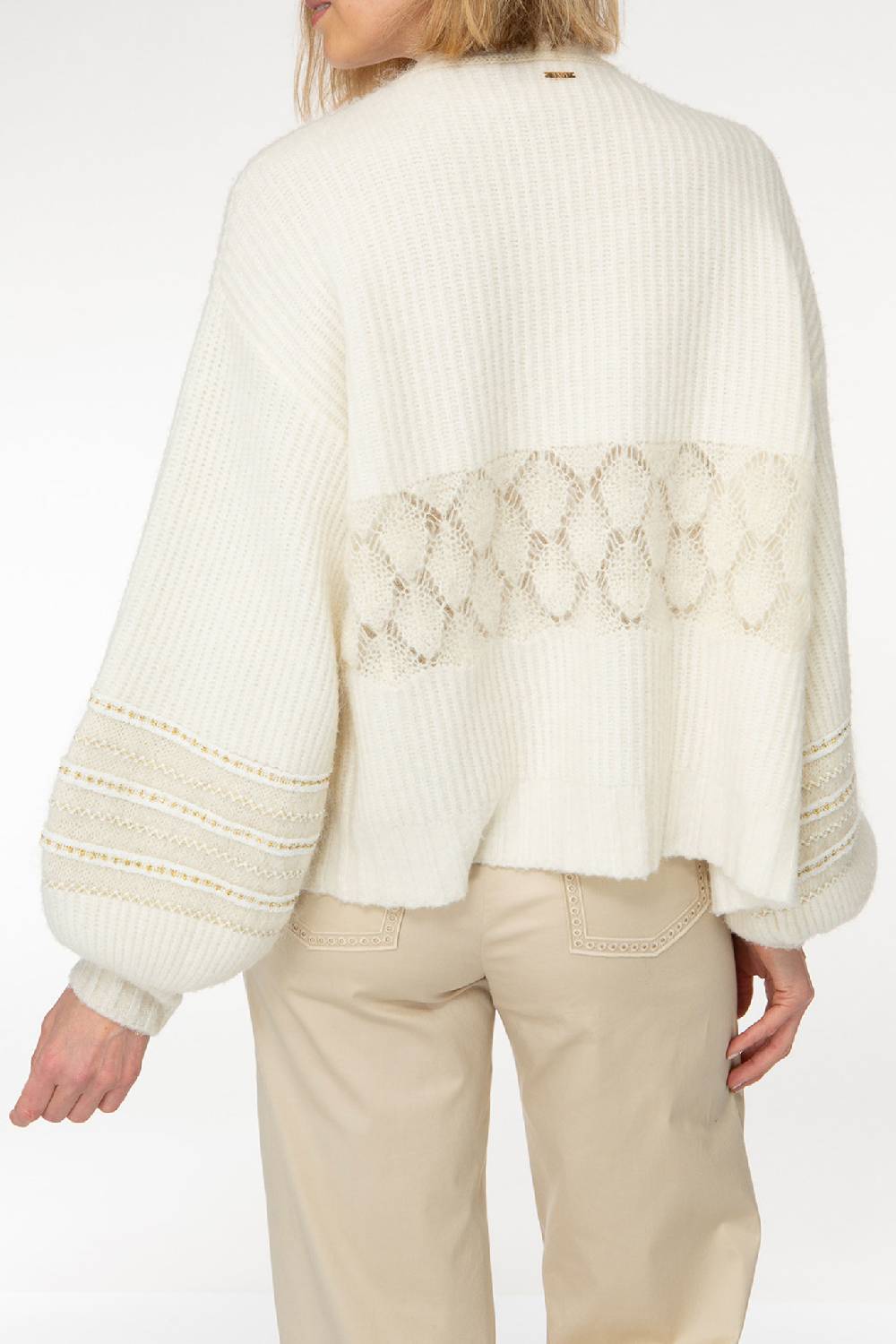 IVI GmbH SOLID KNIT Cardigan mit Zier-Crochet weiß Jubiläumsangebot