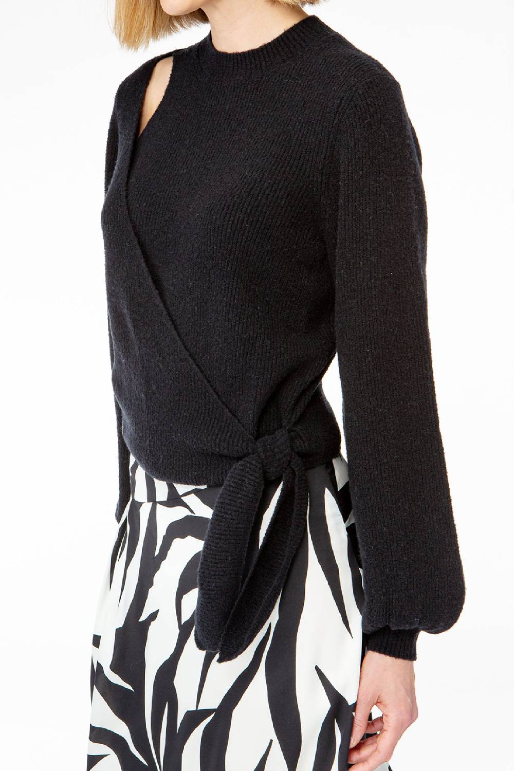 IVI GmbH SOLID KNIT Wickelpullover mit Cut-Out Detail schwarz Kauf eins, bekomm eins gratis