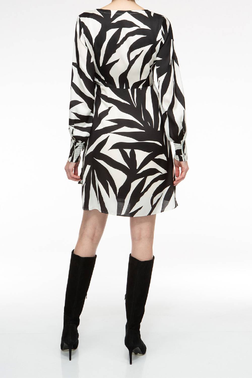 IVI GmbH PALM LEAF BLACK Kurzes Wickelkleid aus Seide Sonderangebote