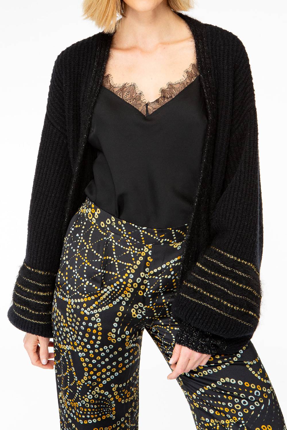 IVI GmbH SOLID KNIT Cardigan mit Zier-Crochet schwarz Tiefpreis