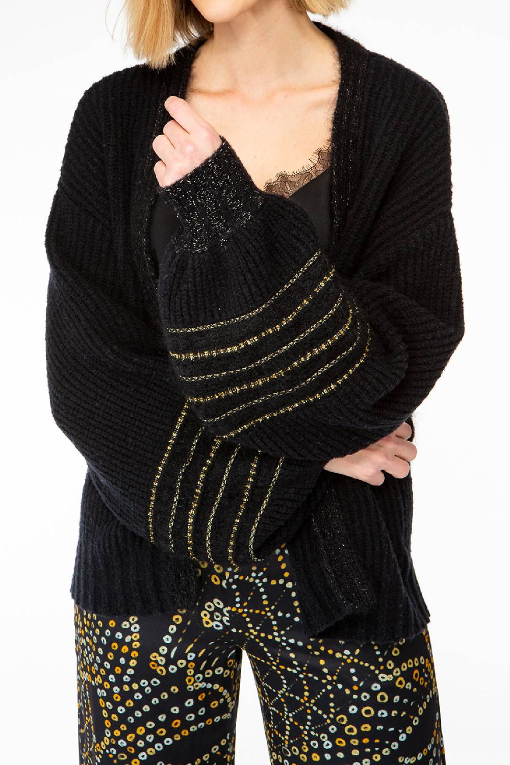 IVI GmbH SOLID KNIT Cardigan mit Zier-Crochet schwarz Tiefpreis