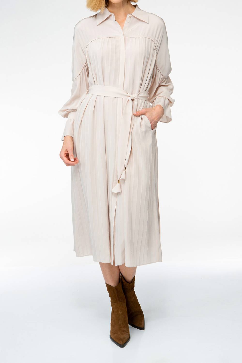 IVI GmbH FANCY Plissé Kleid aus Seiden-Georgette taupe Discount Store für neue Produkte