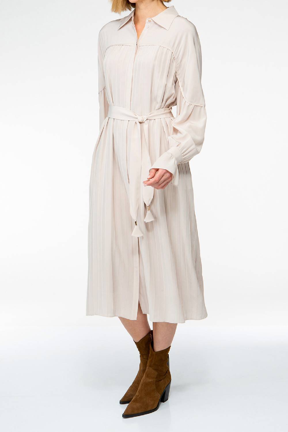 IVI GmbH FANCY Plissé Kleid aus Seiden-Georgette taupe Discount Store für neue Produkte
