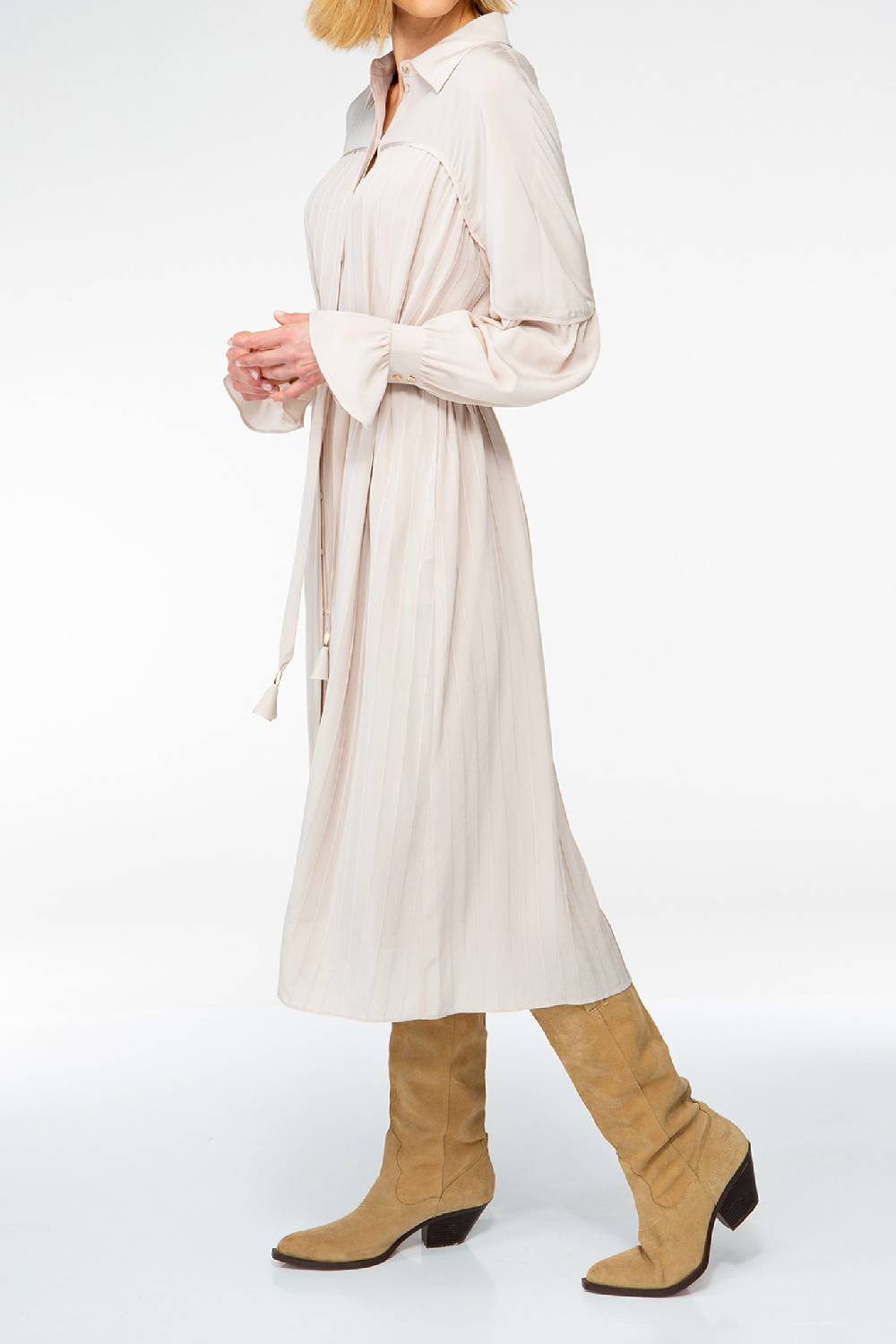 IVI GmbH FANCY Plissé Kleid aus Seiden-Georgette taupe Discount Store für neue Produkte
