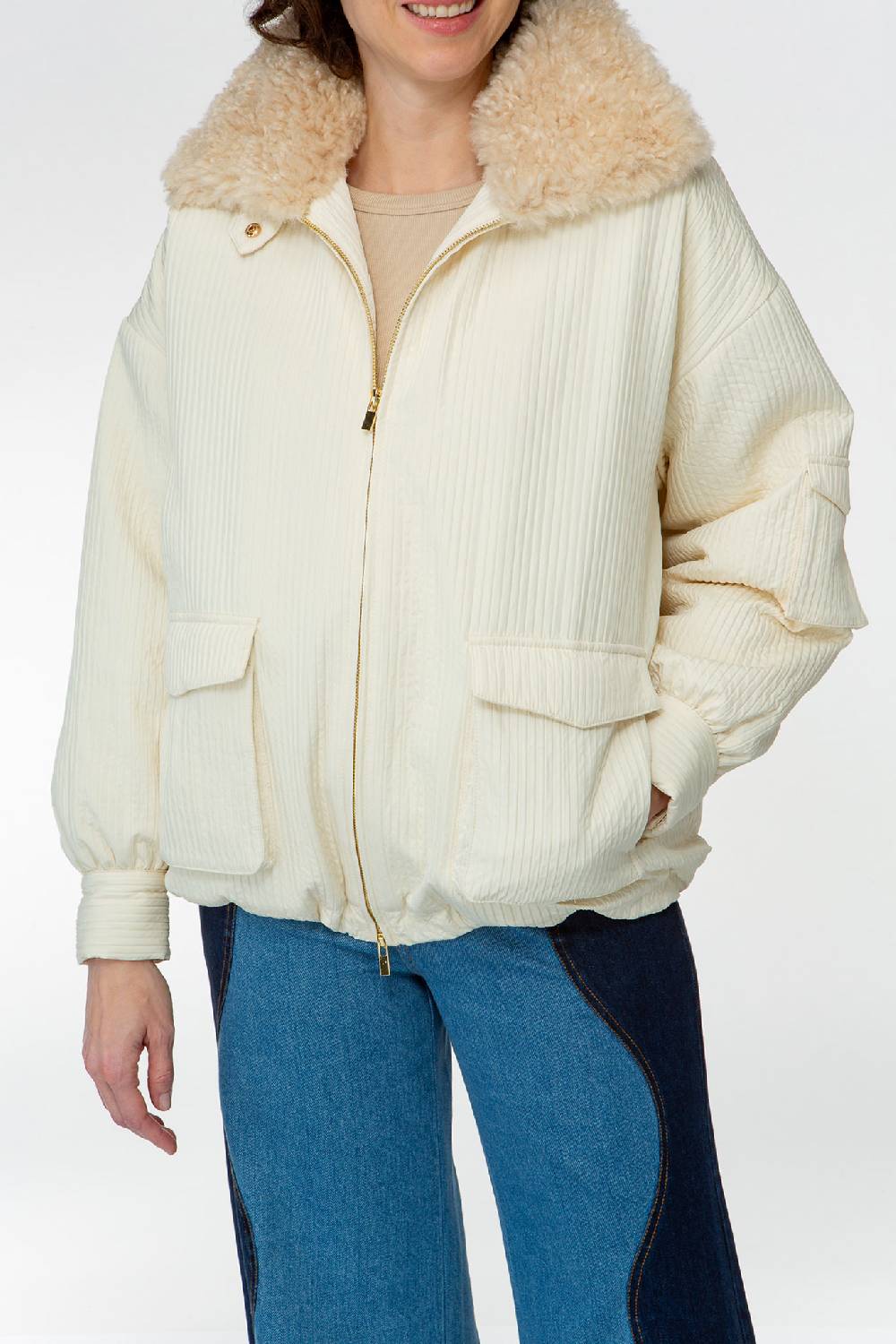 IVI GmbH OUTERWEAR Pilotenjacke mit Fake-Fur Kragen creme-weiß Online