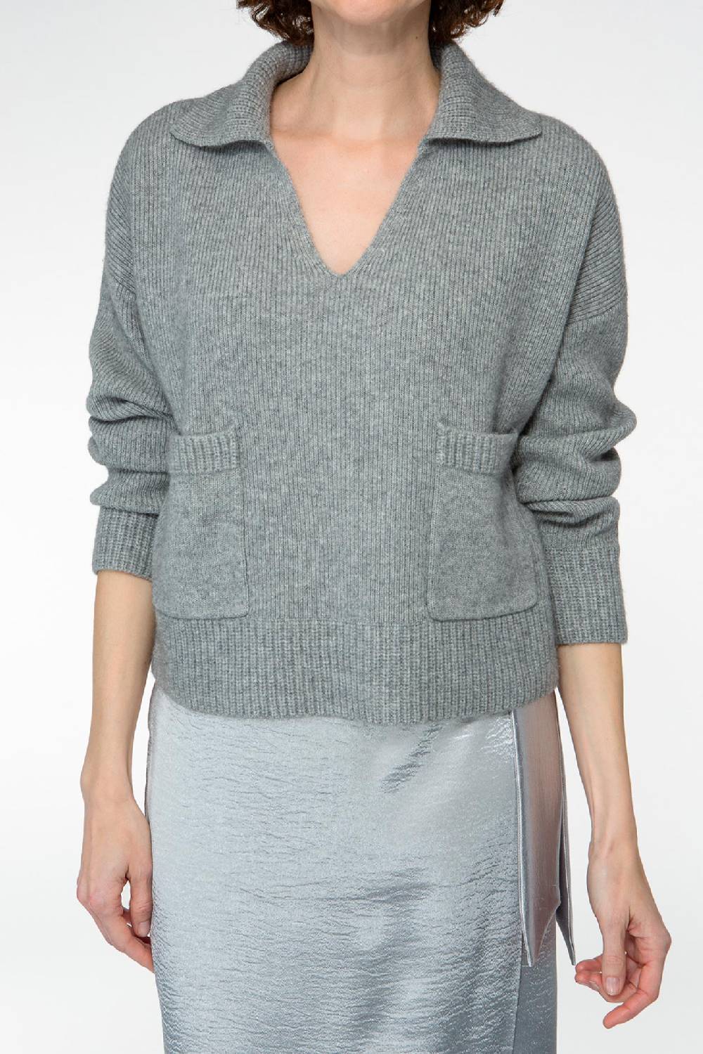 IVI GmbH SOLID KNIT Pullover im Troyer-Look grau-melange Riesige Rabatte