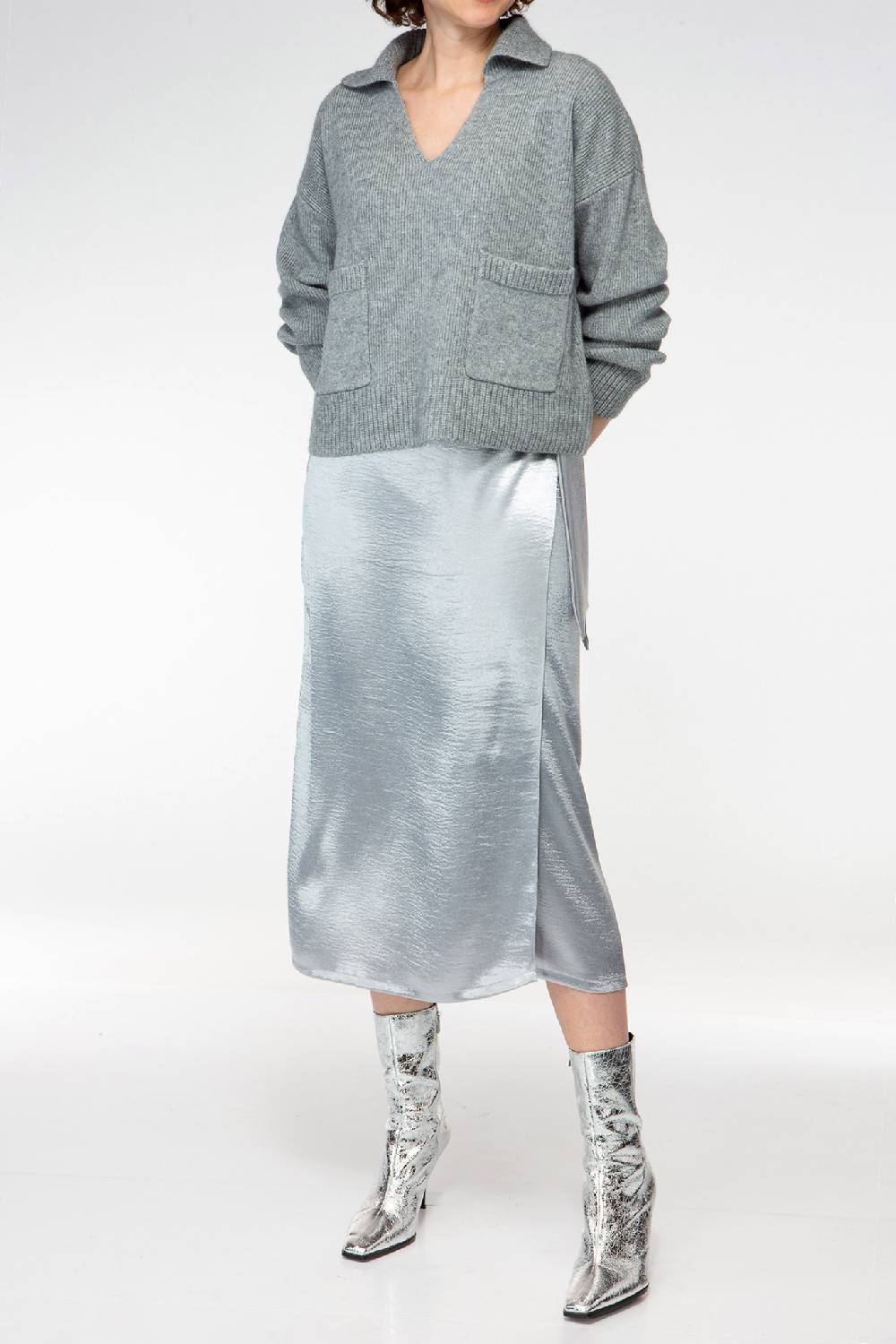 IVI GmbH SOLID KNIT Pullover im Troyer-Look grau-melange Riesige Rabatte