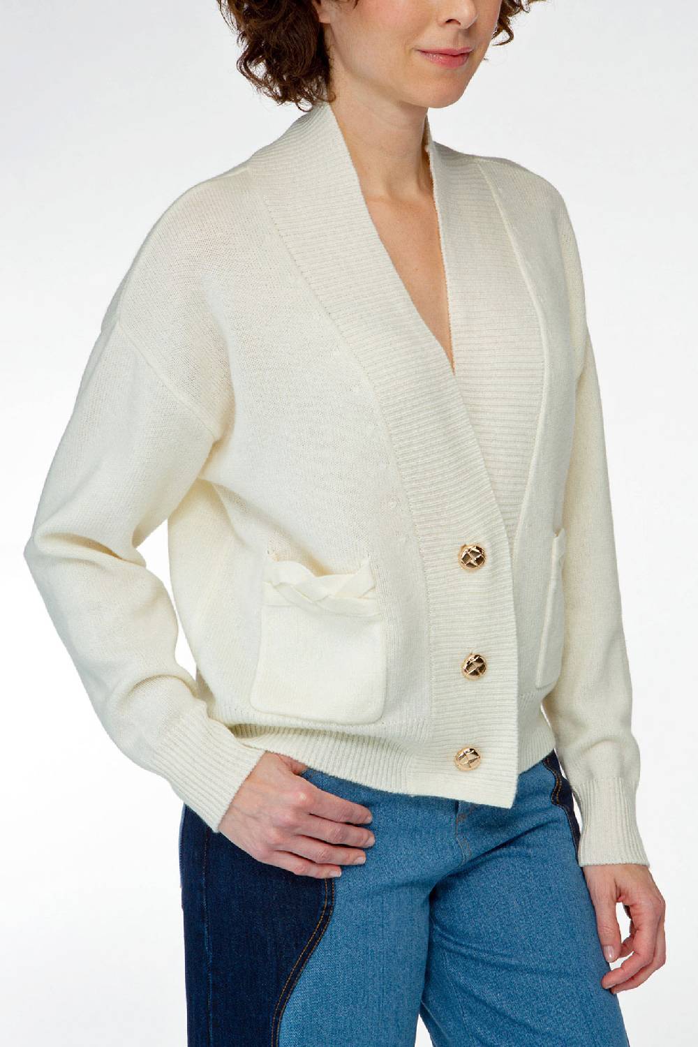 IVI GmbH SOLID KNIT Cardigan mit aufgesetzten Taschen weiß 50% Rabatt für begrenzte Zeit