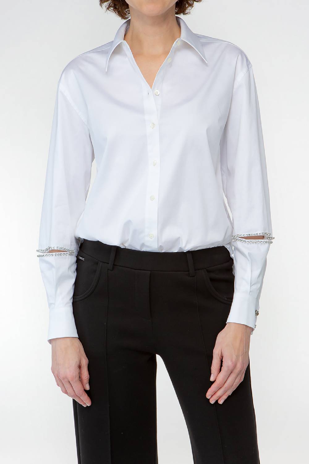 IVI GmbH COTTON Hemdbluse aus Baumwoll-Popeline mit Schlitzdetails und Strasssteinen Sonderangebot