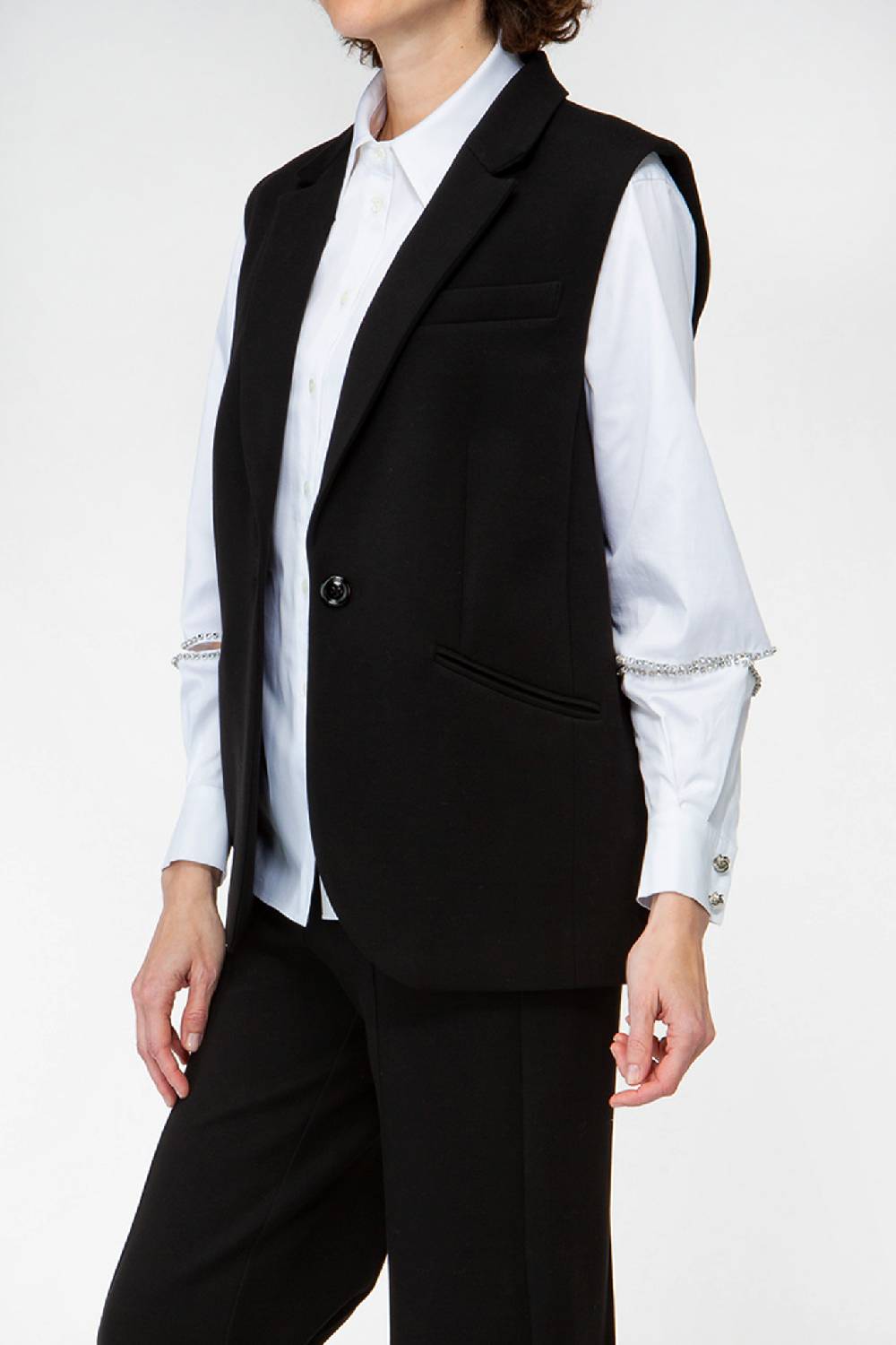 IVI GmbH COTTON Hemdbluse aus Baumwoll-Popeline mit Schlitzdetails und Strasssteinen Sonderangebot