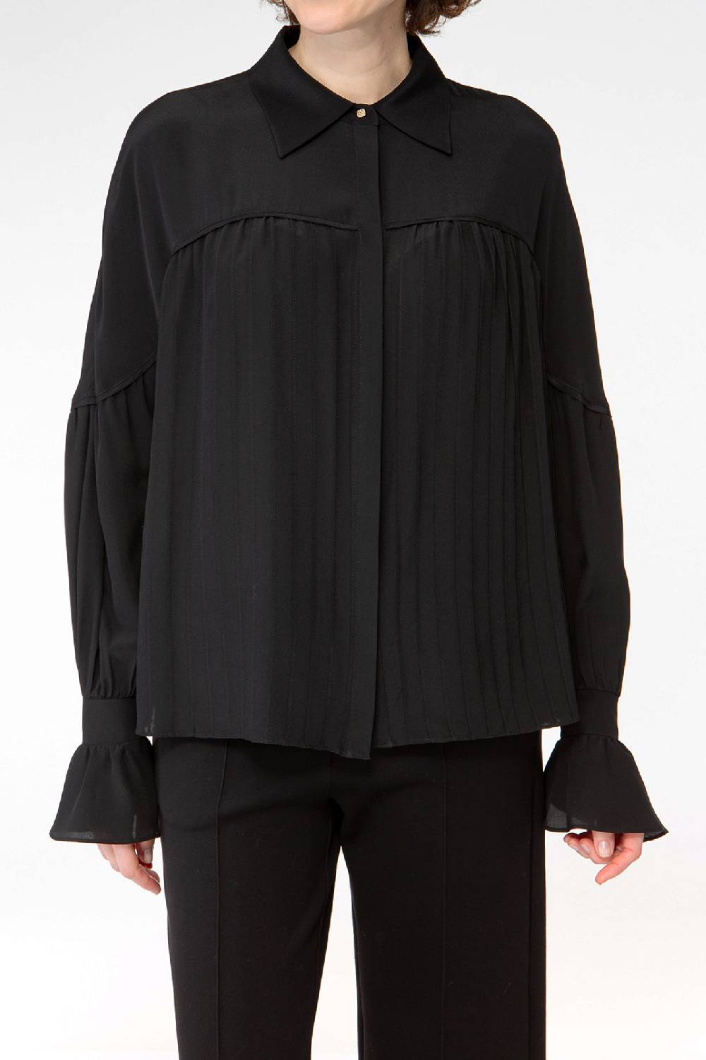 IVI GmbH FANCY Plissé Bluse aus Seiden-Georgette schwarz Muttertagsangebot