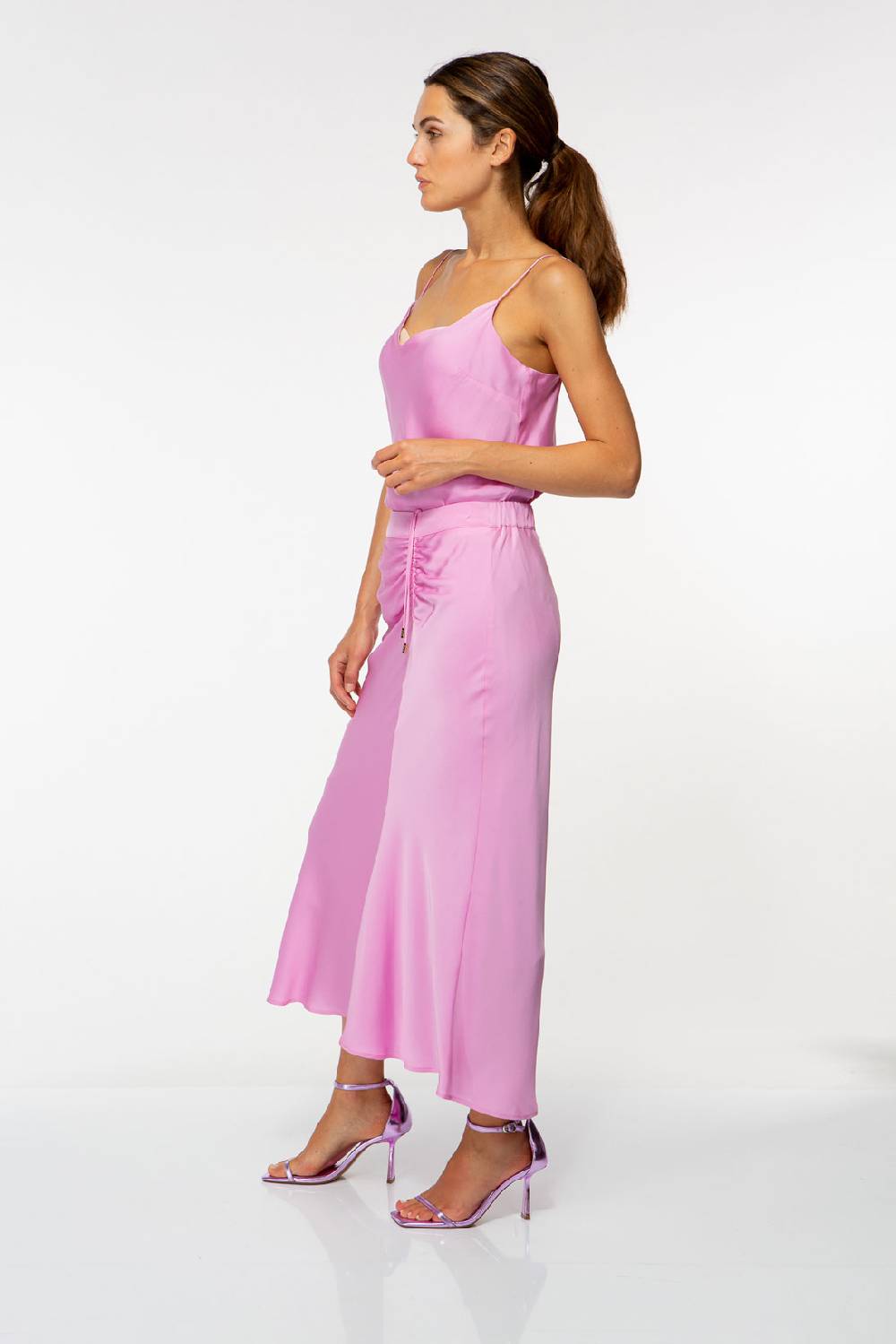 IVI GmbH SOLID SILK Seidenrock mit Raffung pink orchid Fabrikladen