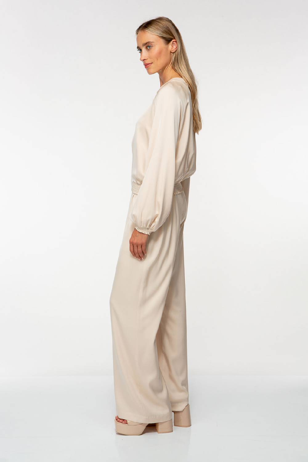 IVI GmbH SOLID SILK Seidenhose mit weitem Bein light sand Meist gekauft